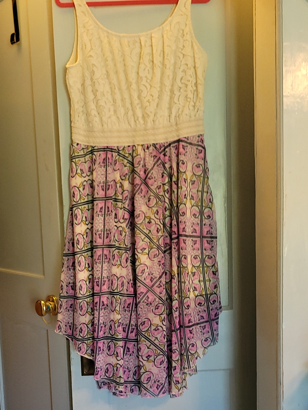 Liberty Love Cream Braided Strap Dress With Chiffon Like Attached Skirt